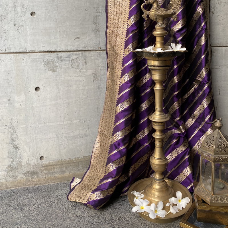Orgenik: Shop Handloom Purple Uraif Saree from the brand Pilar & Monisha