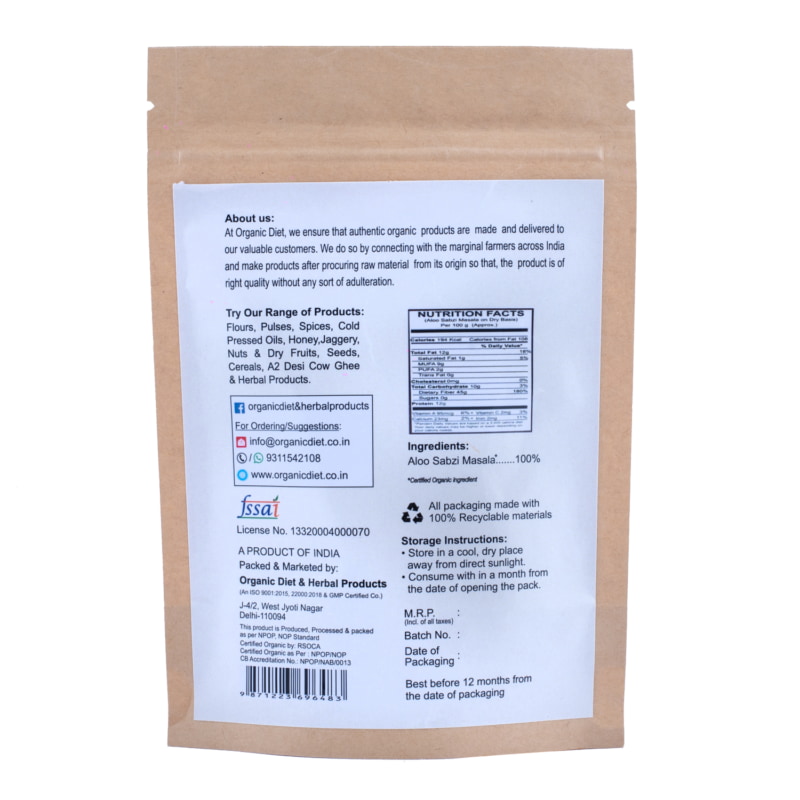 Orgenik: Shop Organic Aloo Sabzi Masala from the brand Organic Diet