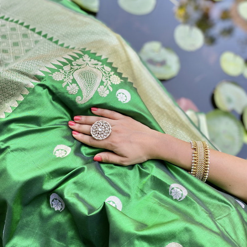 Orgenik: Shop Timeless Green Chand Buta Saree from the brand Pilar & Monisha