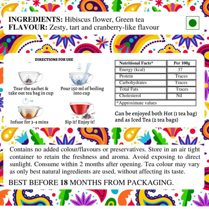 Orgenik: Shop Hibiscus Green Tea | (15 Pyramid Tea Bags) from brand Teaology