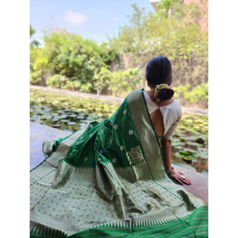 Orgenik: Shop Timeless Green Chand Buta Saree from the brand Pilar & Monisha