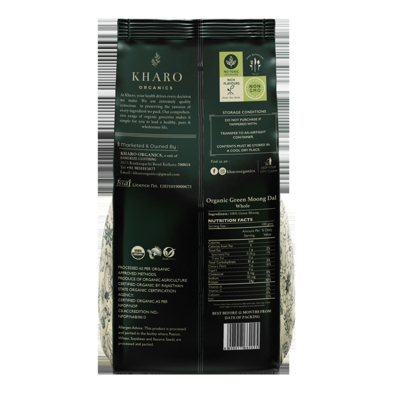 Orgenik: Shop Organic Green Moong Dal (Whole) from the brand Kharo Organics