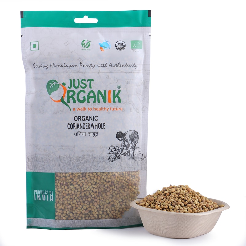 Orgenik: Coriander (Dhania) Whole from brand Just Organik