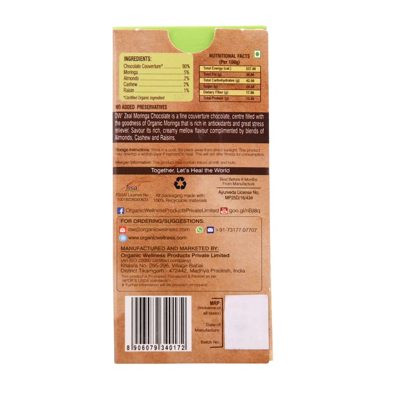 Orgenik: Shop Moringa Chocolate 42.5 g from the brand Organic Wellness