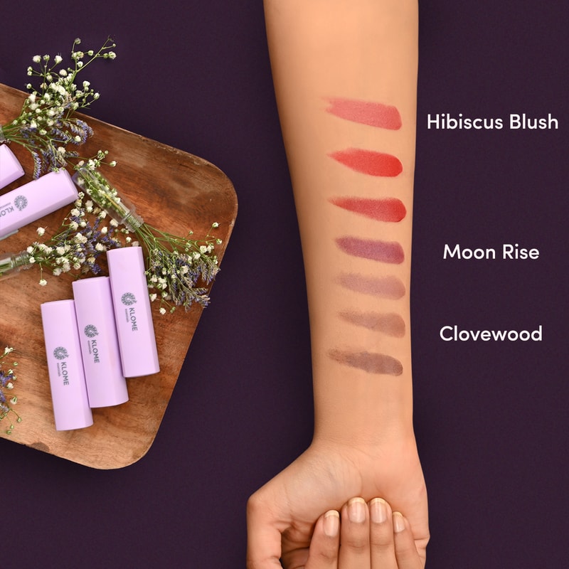 Orgenik: Mini lipstick Combo - Fusion Pack ( hibiscus + clovewood + moon rise) from the brand Klome Essentials