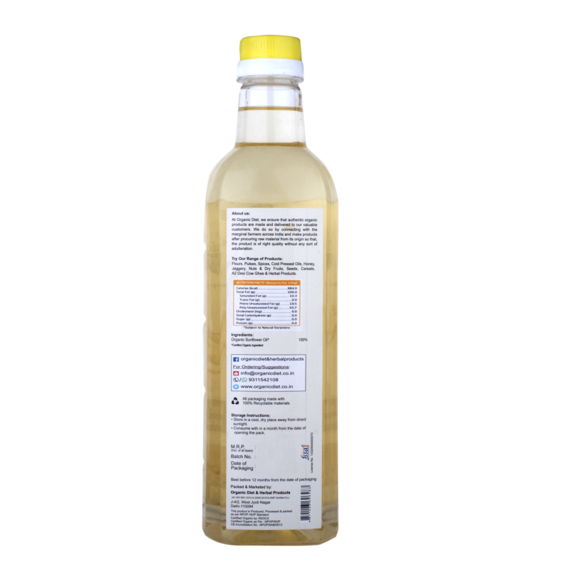 Orgenik: Shop Organic Wooden Cold Pressed Sunflower Oil(Surajmukhi Oil) from the brand Organic Diet