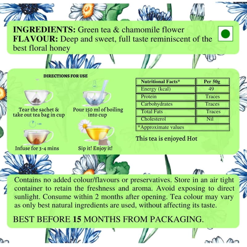 Orgenik: Shop Chamomile Green Tea | (15 Pyramid Tea Bags) from brand Teaology