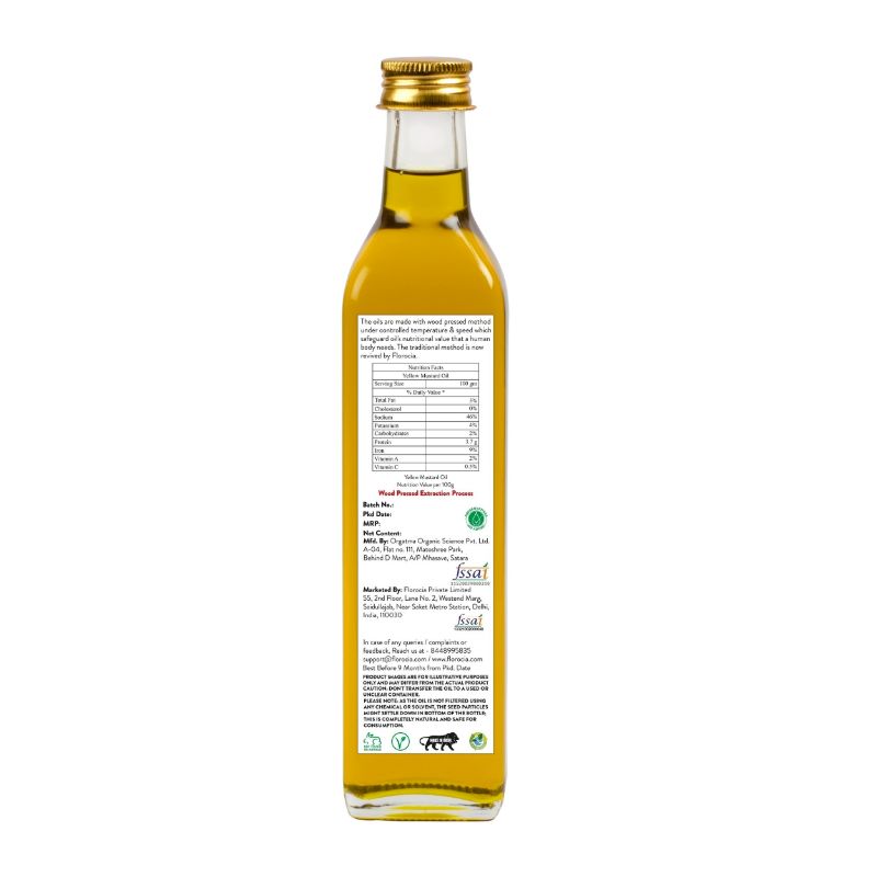 Orgenik: Cold Pressed Yellow Mustard Oil (Glass Bottle) from brand Florocia