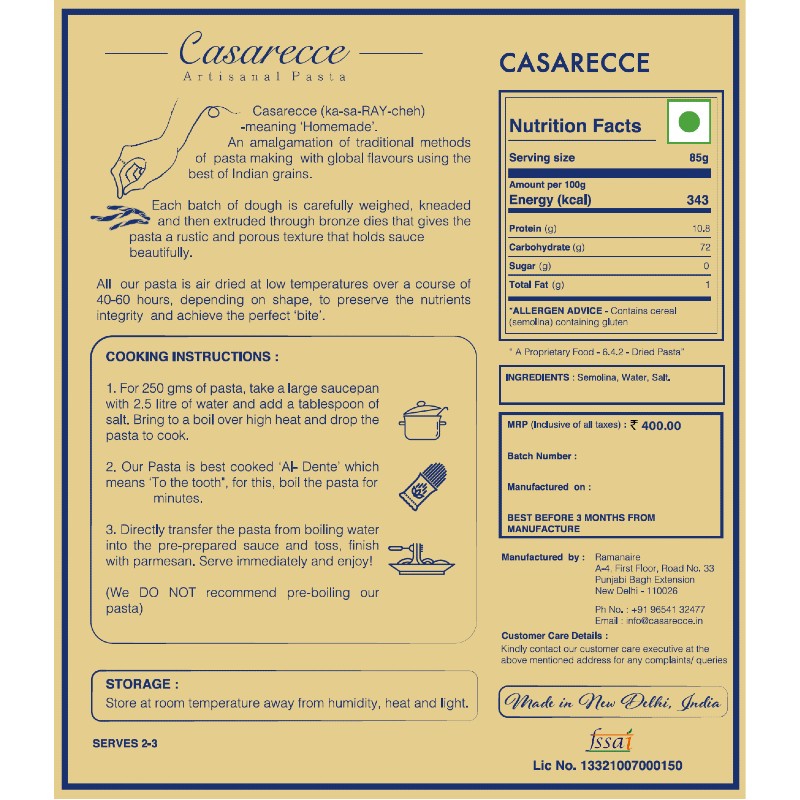 Orgenik: Casarecce from brand Casarecce Artisanal Pasta