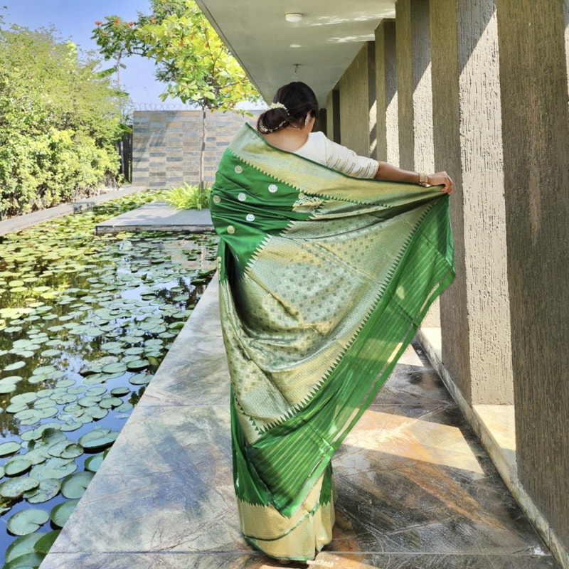 Orgenik: Shop Timeless Green Chand Buta Saree from the brand Pilar & Monisha