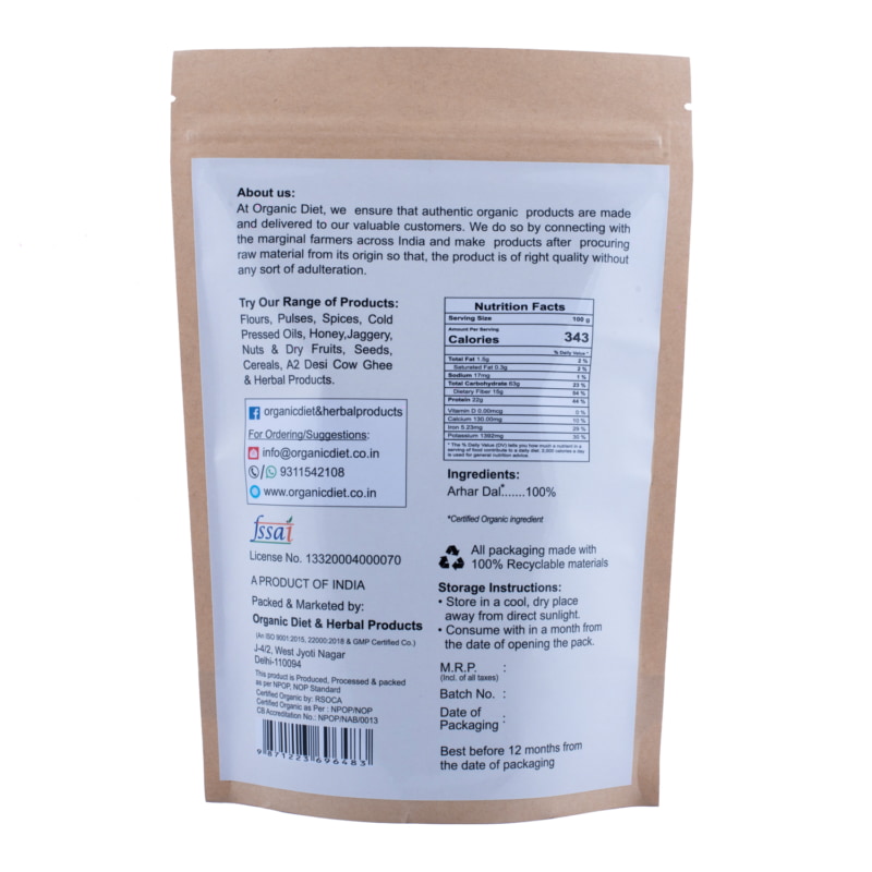 Orgenik: Shop Organic Arhar Dal from the brand Organic Diet