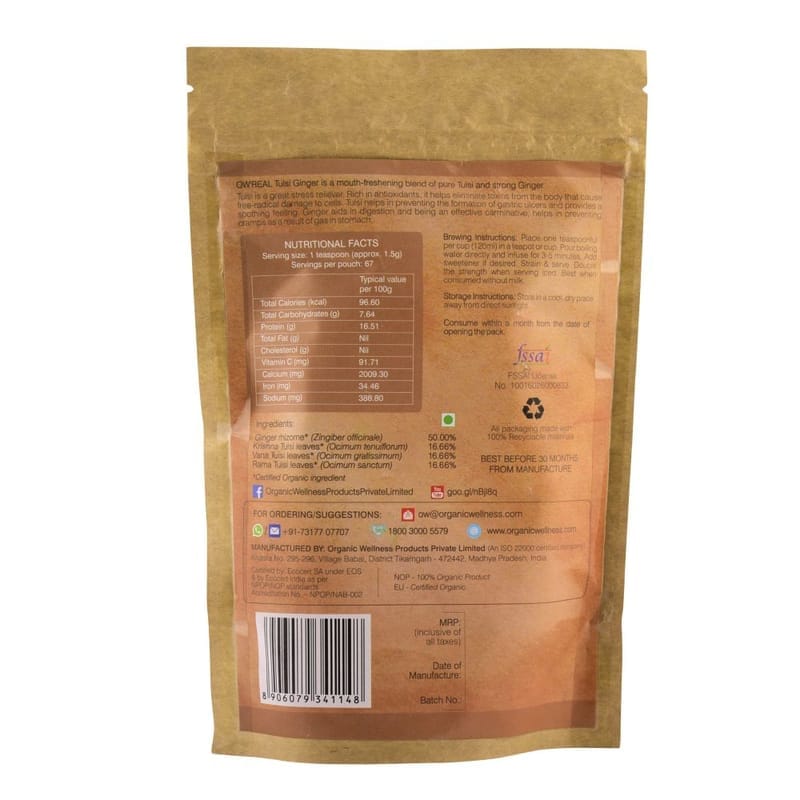 Orgenik: Shop Tulsi Ginger 100 g Zipper Pack from the brand Organic Wellness