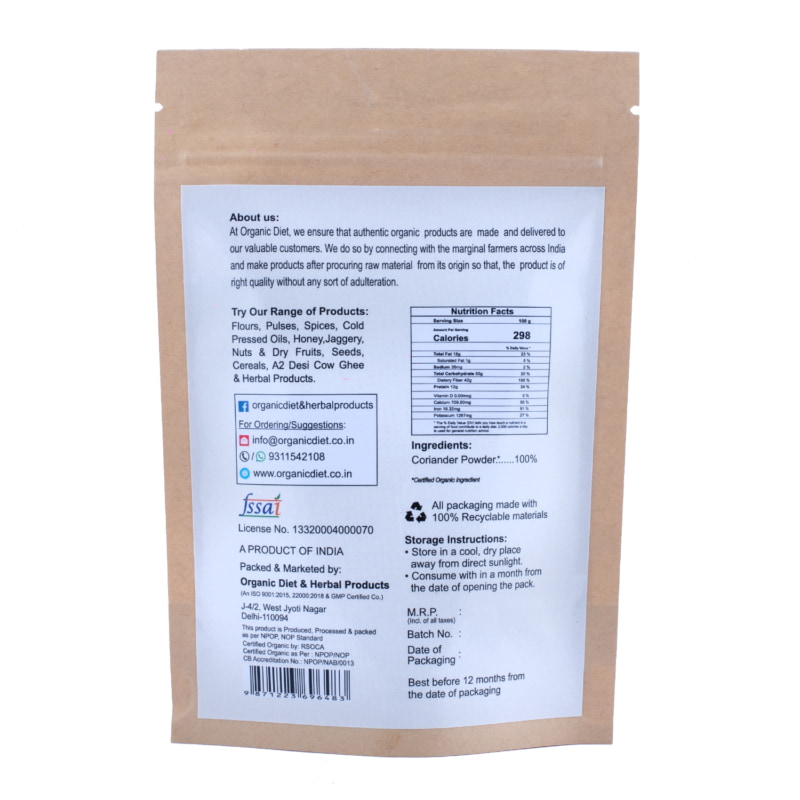 Orgenik: Shop Organic Coriander Powder(Dhania Powder) from the brand Organic Diet