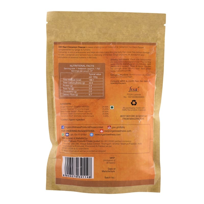Orgenik: Shop Cinnamon Cleanse 100 g Zipper Pack from the brand Organic Wellness