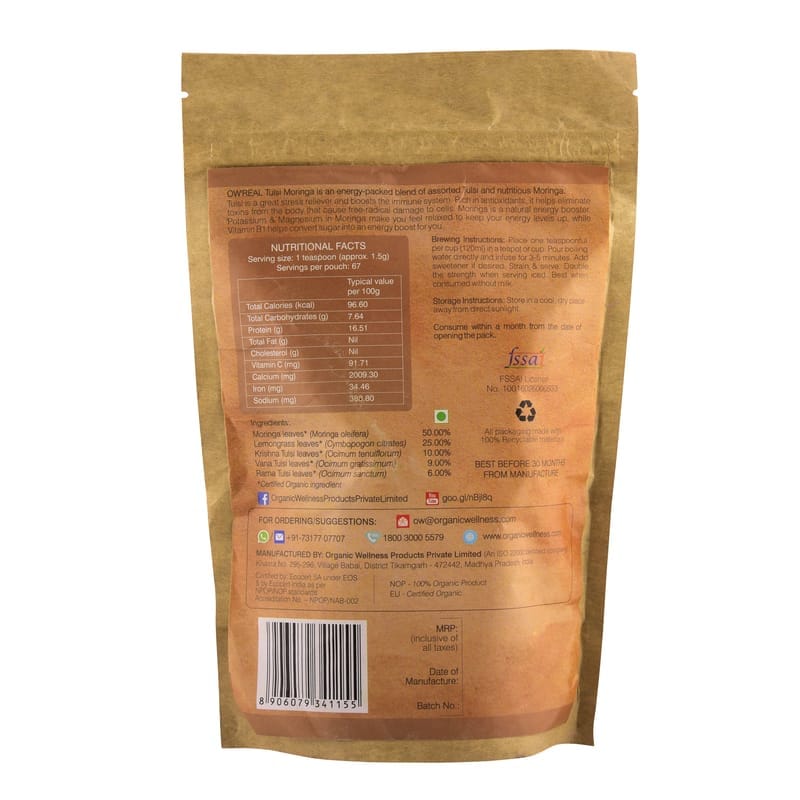 Orgenik: Shop Tulsi Moringa 100 g Zipper Pack from the brand Organic Wellness
