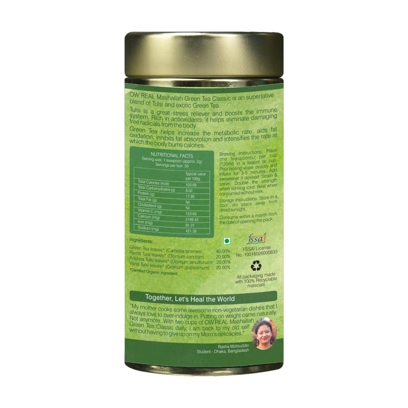 Orgenik: Shop Mashallah Green Tea Classic 100 g Tin Pack from the brand Organic Wellness