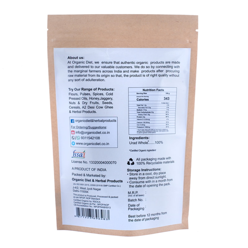 Orgenik: Shop Organic Urad Whole(Urad Sabut) from the brand Organic Diet