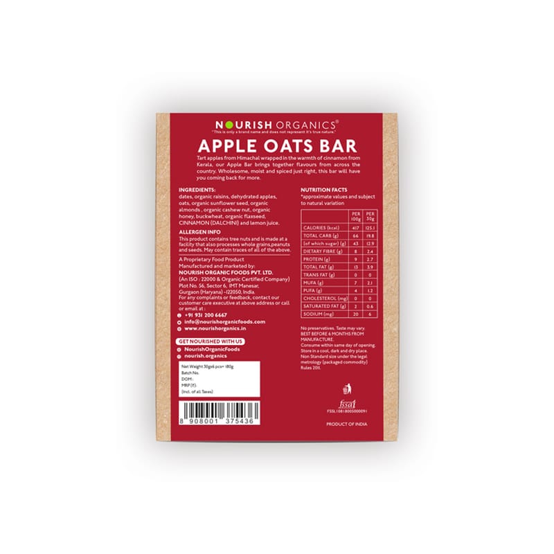 Orgenik: Shop Apple Oats Bar (Pack of 6) from the brand Nourish Organics