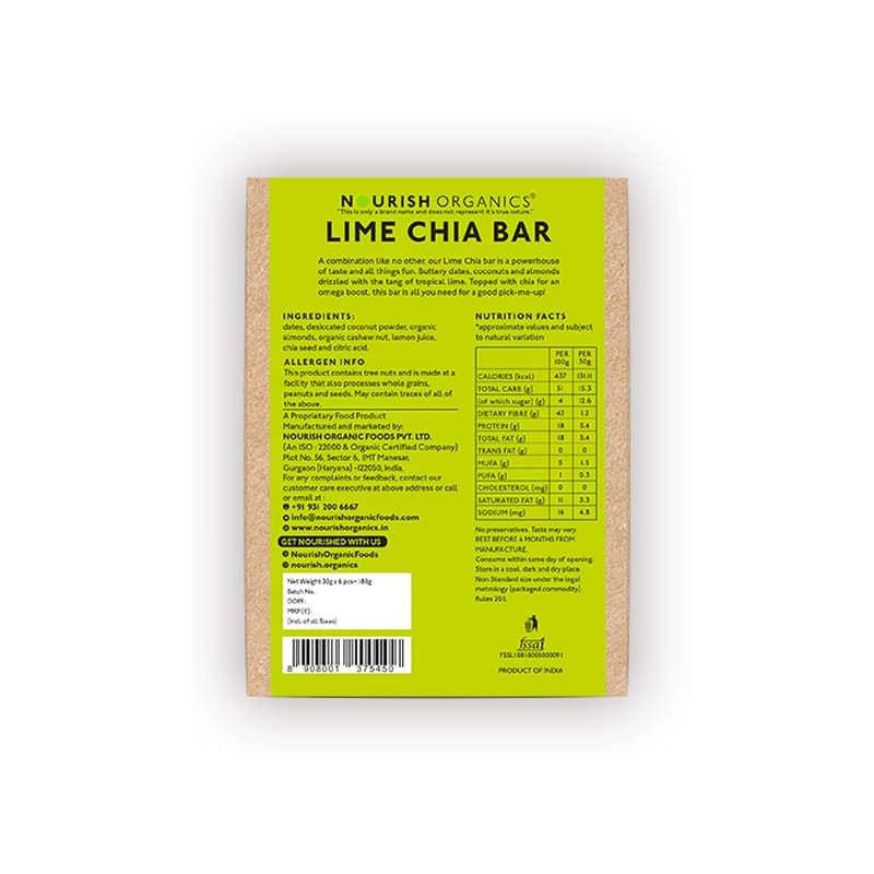 Orgenik: Shop Lime Chia Bar (Pack of 6) from the brand Nourish Organics
