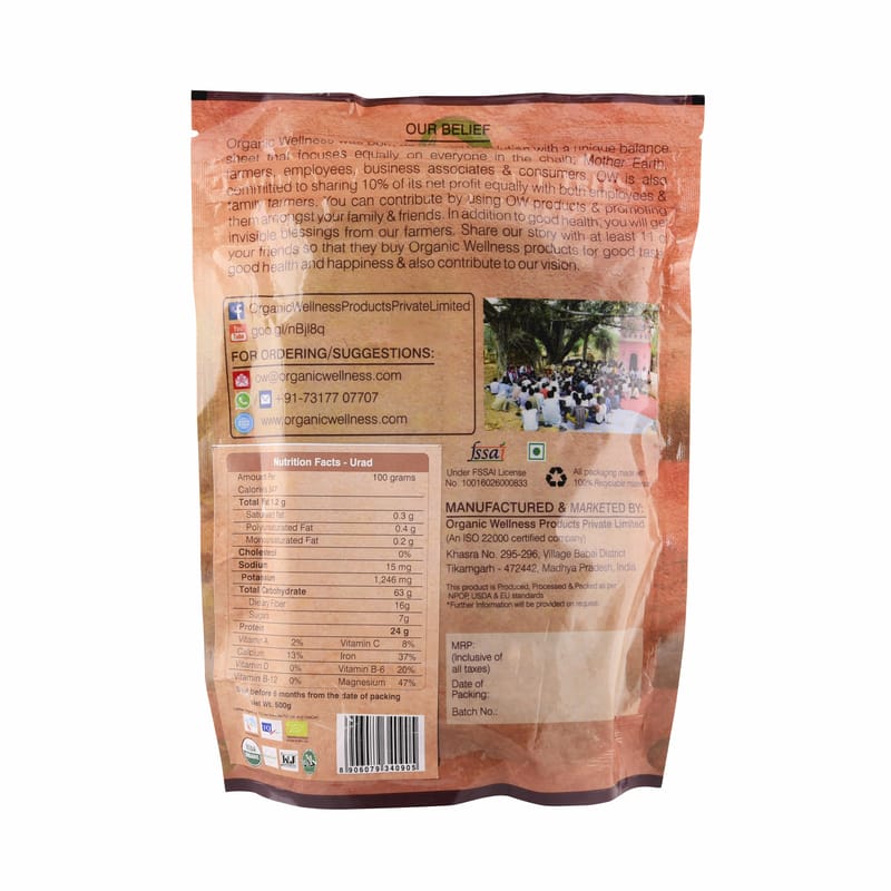 Orgenik: Shop Urad Dal Whole 450 g from the brand Organic Wellness