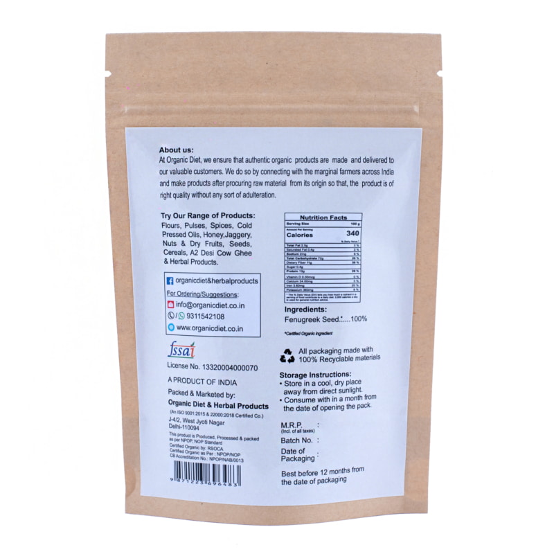Orgenik: Shop Organic Fenugreek Seed(Methi Dana) from the brand Organic Diet