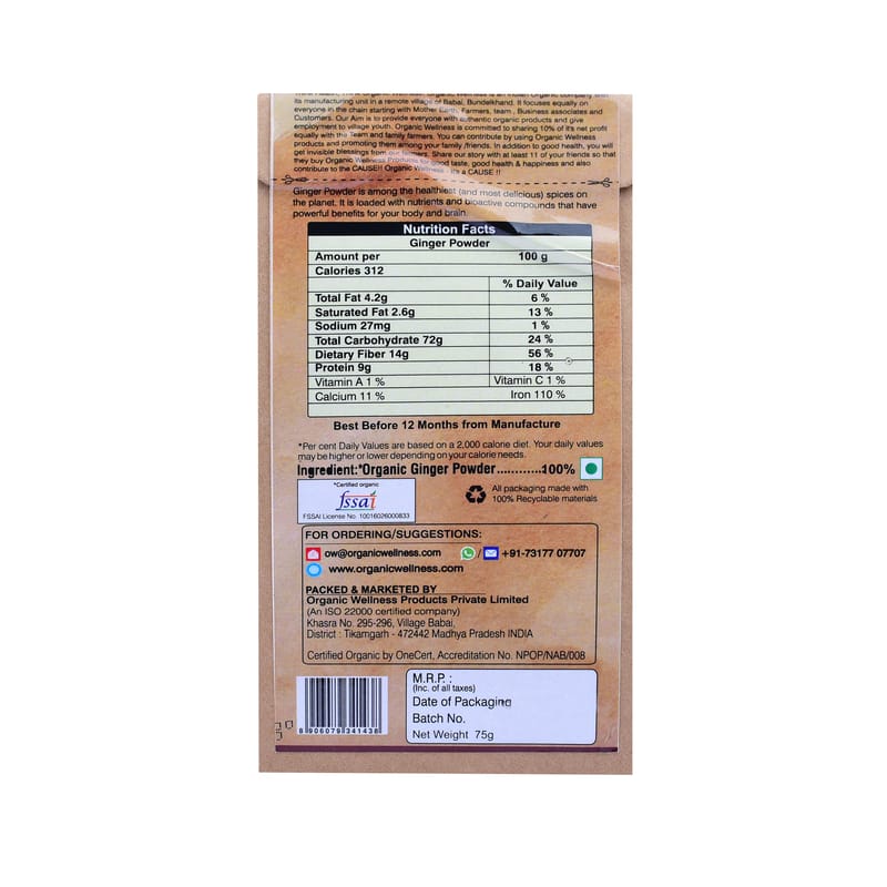 Orgenik: Shop Ginger Powder 75 g from the brand Organic Wellness