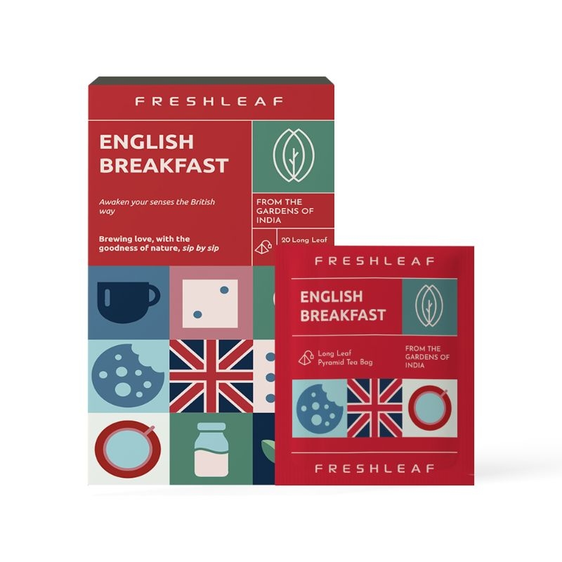 Orgenik: English Breakfast Black Tea Leaf made with finest Tea Leaves From The State of Assam Premium Black Tea Rich Flavour Anti-Oxidants made with 100% Whole Long Leaf 20 Pyramid Tea Bags from brand Freshleaf