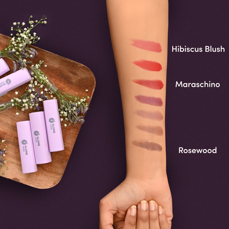 Orgenik: Mini lipstick Combo - Heatin' Up (maraschino + rosewood + hibiscus) from the brand Klome Essentials