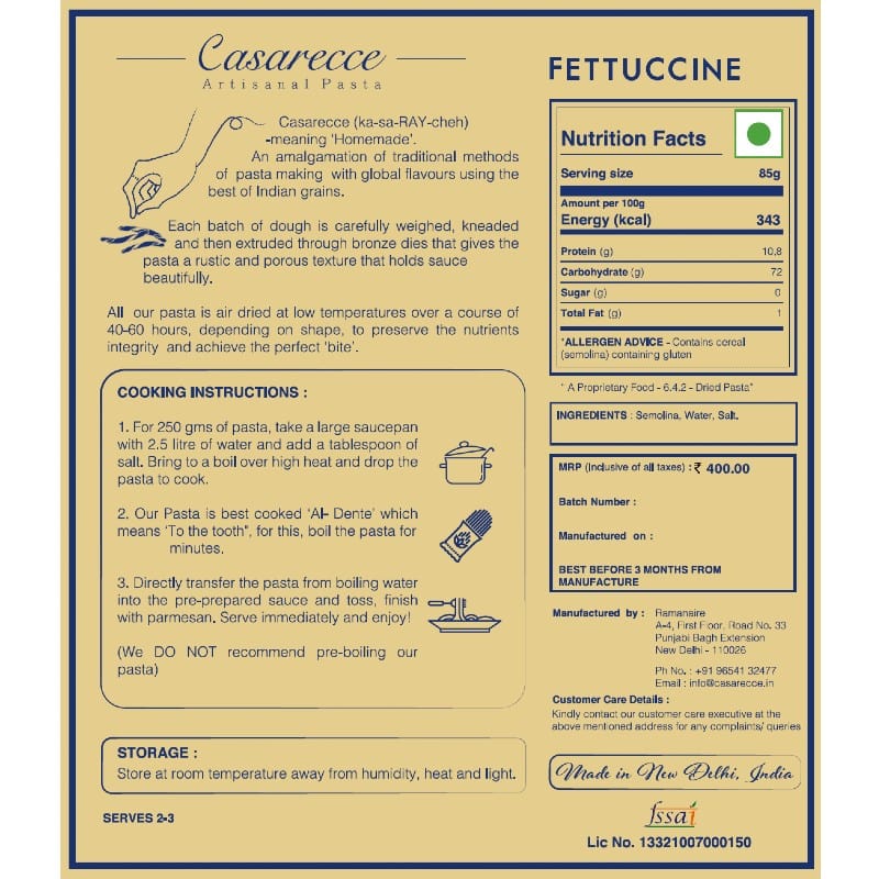Orgenik: Fettuccine from brand Casarecce Artisanal Pasta