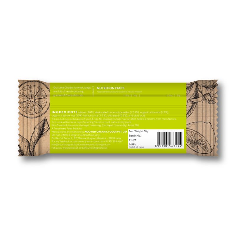 Orgenik: Shop Lime Chia Bar (Pack of 6) from the brand Nourish Organics