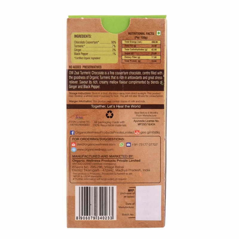 Orgenik: Shop Turmeric Chocolate 42.5 g from the brand Organic Wellness