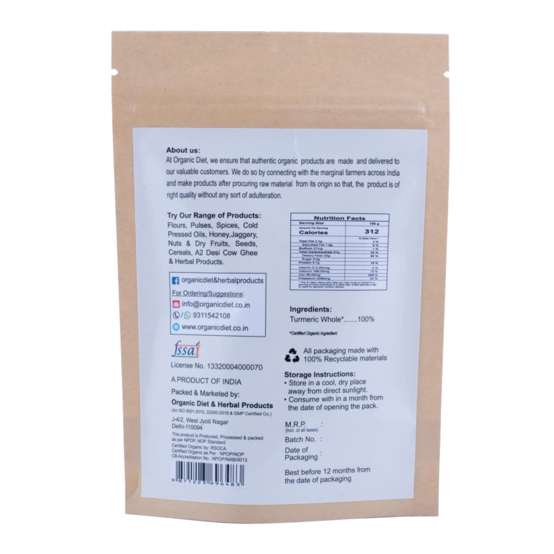 Orgenik: Shop Organic Turmeric Whole(Sabut Haldi) from the brand Organic Diet