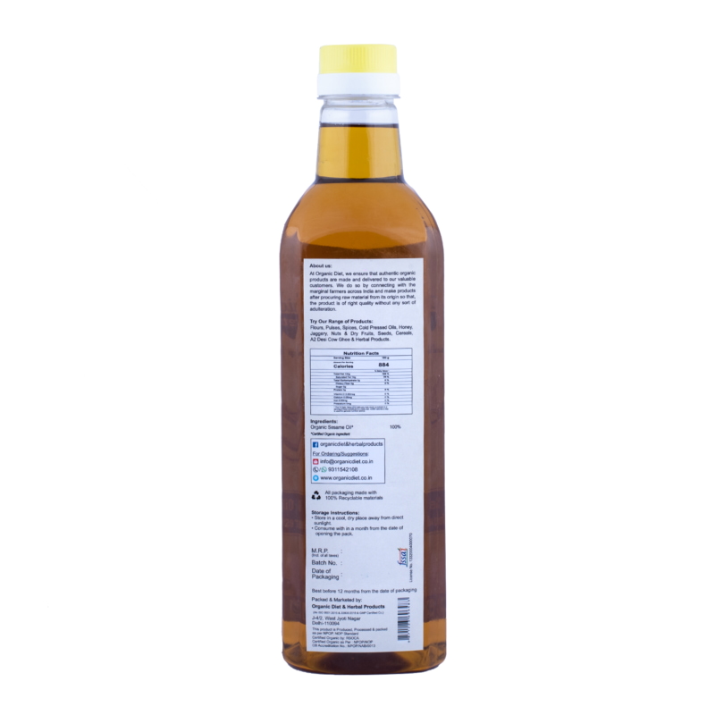 Orgenik: Shop Organic Wooden Cold Pressed White Sesame Oil(Til Oil) from the brand Organic Diet