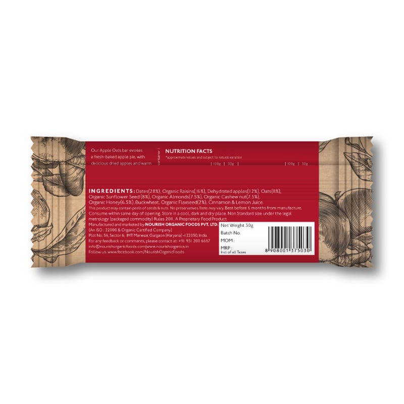 Orgenik: Shop Apple Oats Bar (Pack of 6) from the brand Nourish Organics