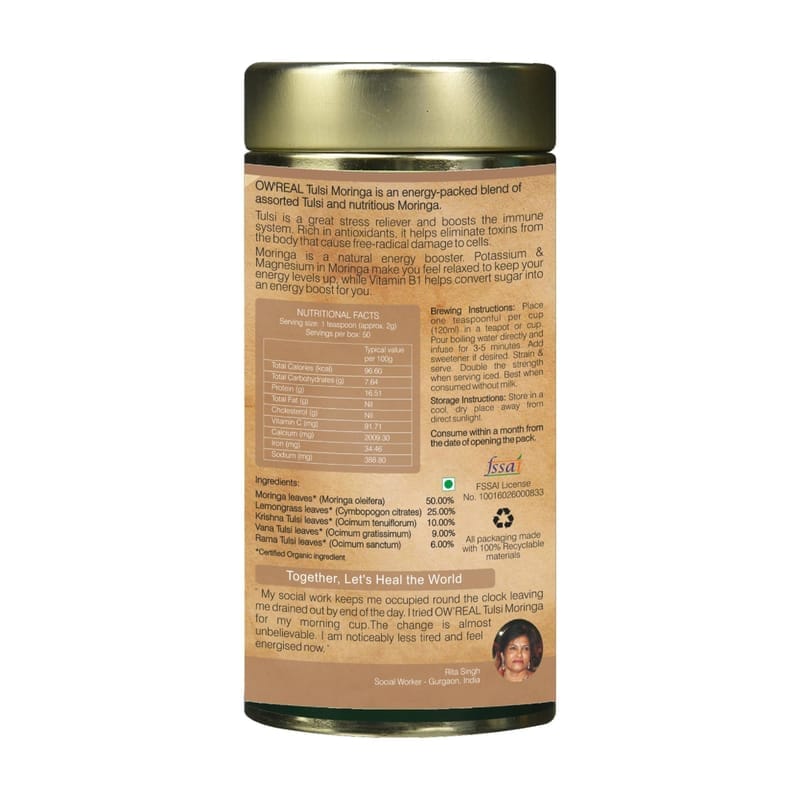 Orgenik: Shop Tulsi Moringa 100 g Tin Pack from the brand Organic Wellness