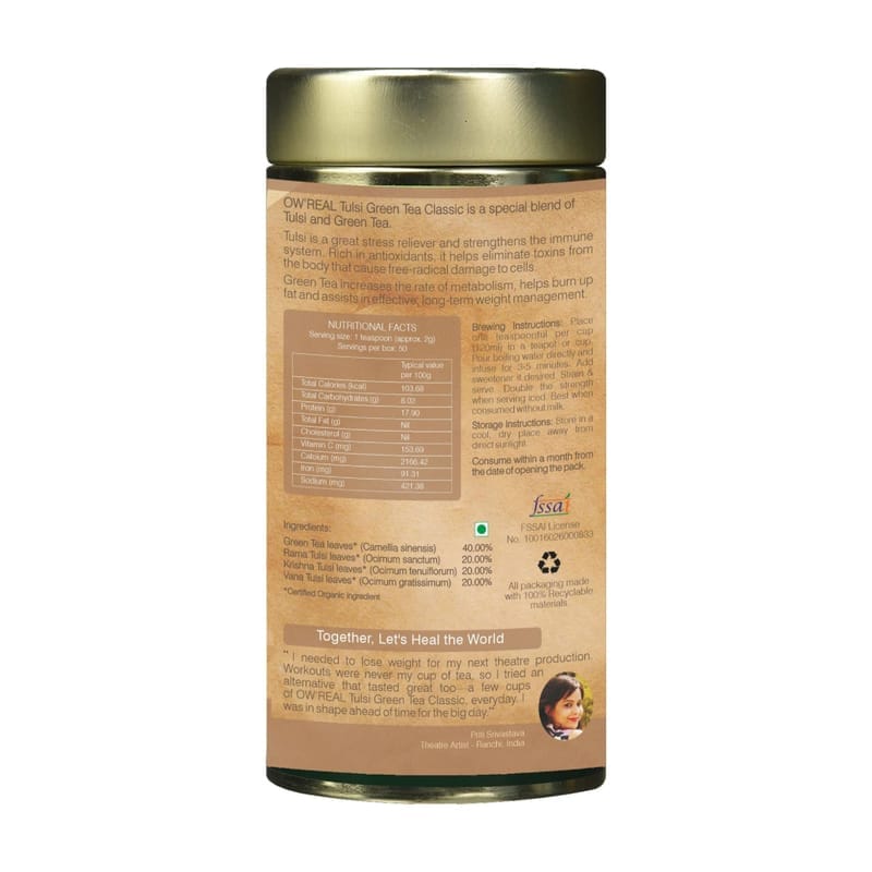 Orgenik: Shop Tulsi Green Tea Classic 100 g Tin Pack from the brand Organic Wellness