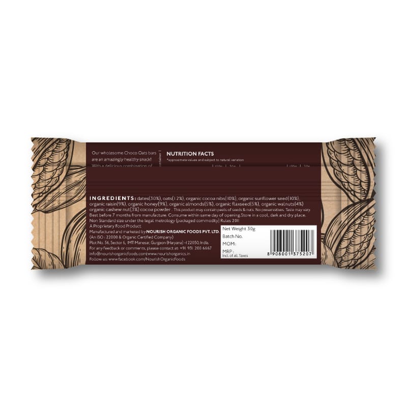 Orgenik: Shop Choco Oats Bar (Pack of 6) from the brand Nourish Organics