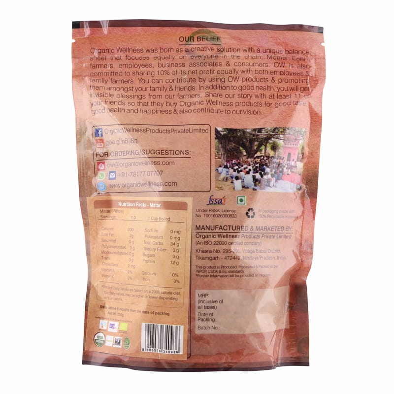 Orgenik: Shop Matar Whole 450 g from the brand Organic Wellness