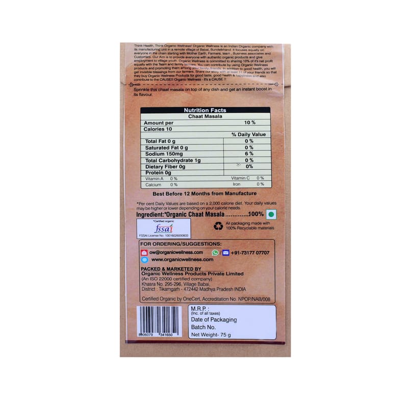 Orgenik: Shop Chaat Masala 75 g from the brand Organic Wellness