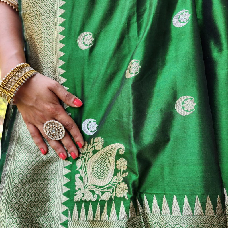 Orgenik: Shop Timeless Green Chand Buta Saree from the brand Pilar & Monisha
