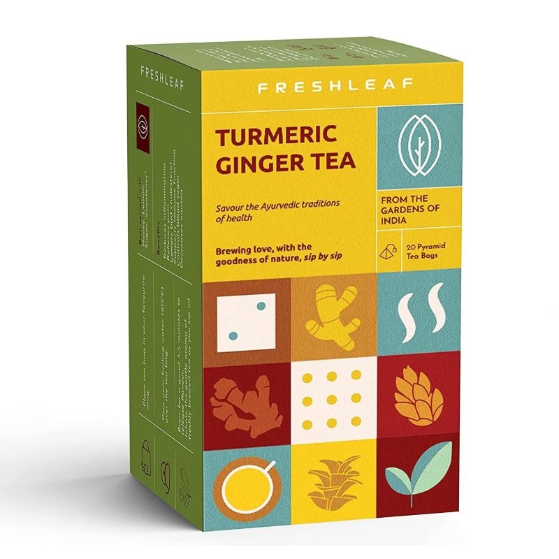 Orgenik: Turmeric Ginger Herbal Tea for Sore Throat Prevention and Boosting Imunity Spiced Rich with Anti-Oxidants 40 Pyramid Tea Bags - Pack of 2 from brand Freshleaf