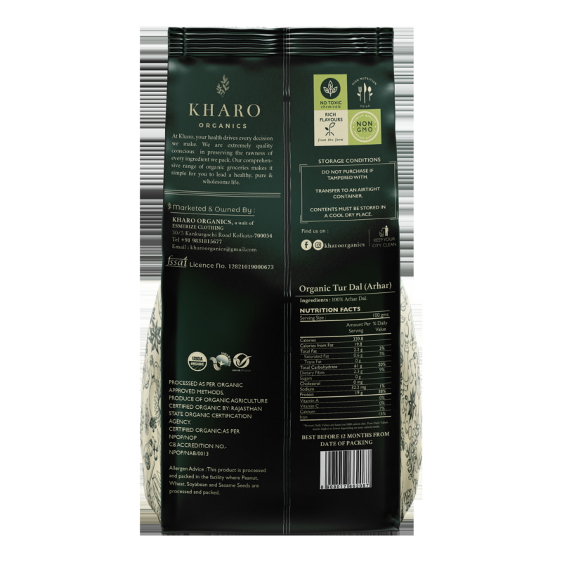 Orgenik: Shop Organic Toor DalArhar DalSplit Pigeon Pea  from the brand Kharo Organics