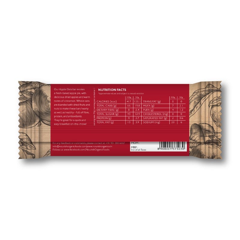 Orgenik: Shop Apple Oats Bar (Pack of 6) from the brand Nourish Organics