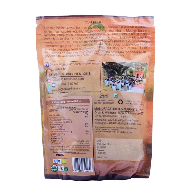 Orgenik: Shop Bundelkhand Wheat Dalia 450 g from the brand Organic Wellness
