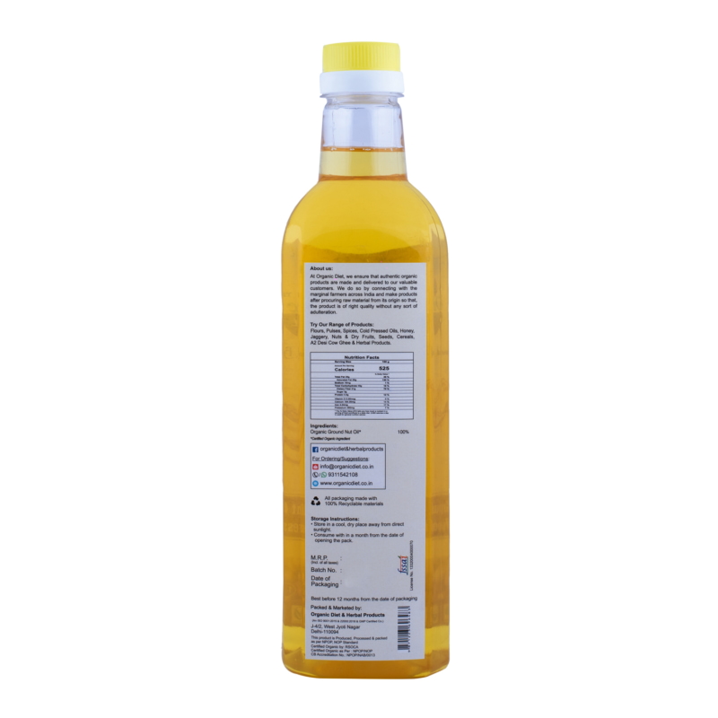 Orgenik: Shop Organic Wooden Cold Pressed Ground Nut Oil(Mungfali Oil) from the brand Organic Diet