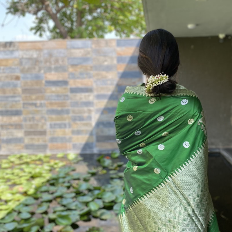 Orgenik: Shop Timeless Green Chand Buta Saree from the brand Pilar & Monisha