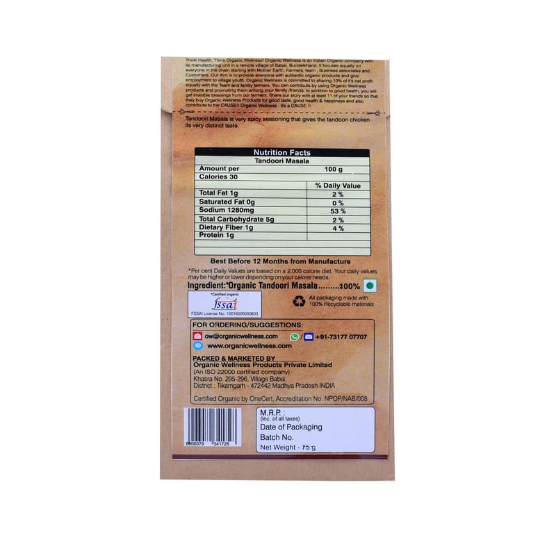 Orgenik: Shop Tandoori Masala 75 g from the brand Organic Wellness