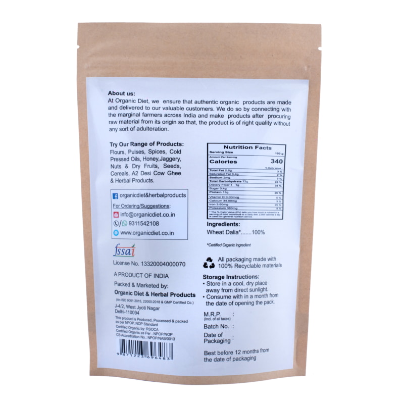 Orgenik: Shop Organic Wheat Dalia from the brand Organic Diet
