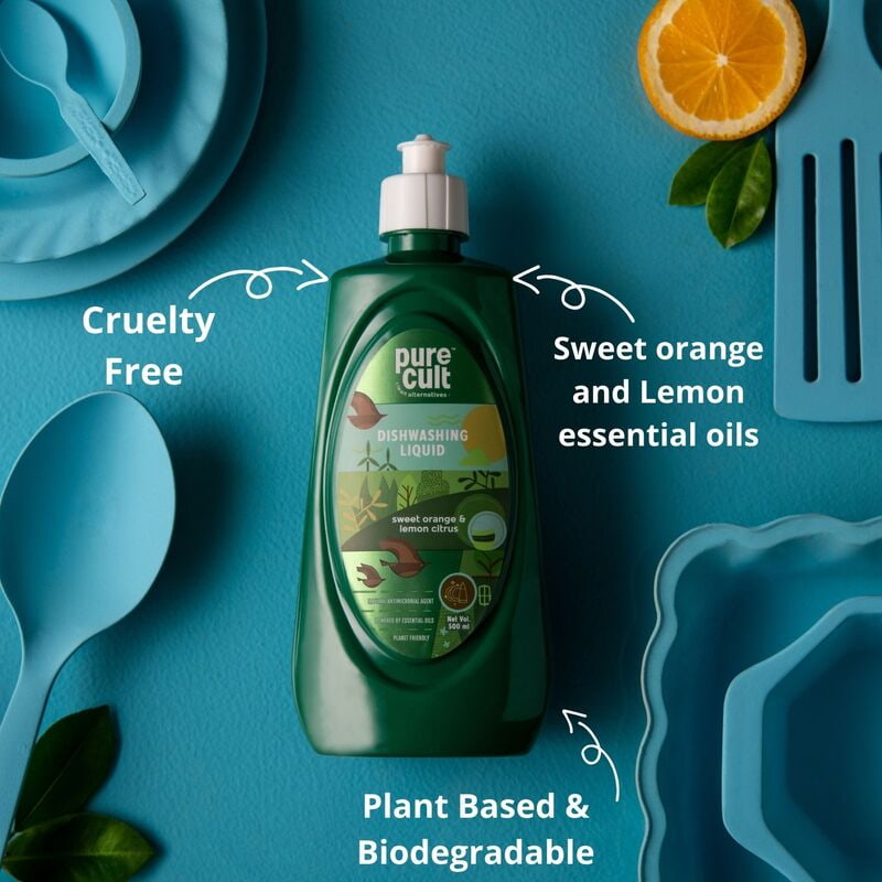 Orgenik: Shop Eco-Friendly Dishwash Liquid with Sweet Orange and Lemon Essential Oils from the brand PureCult