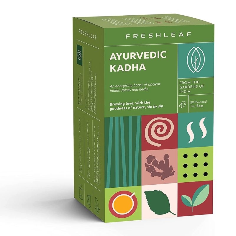 Orgenik: Ayurvedic Kadha/Kahwa Herbal Tea for Sore Throat Prevention and Boosting Immunity 40 Pyramid Tea Bags - Pack of 2 from brand Freshleaf